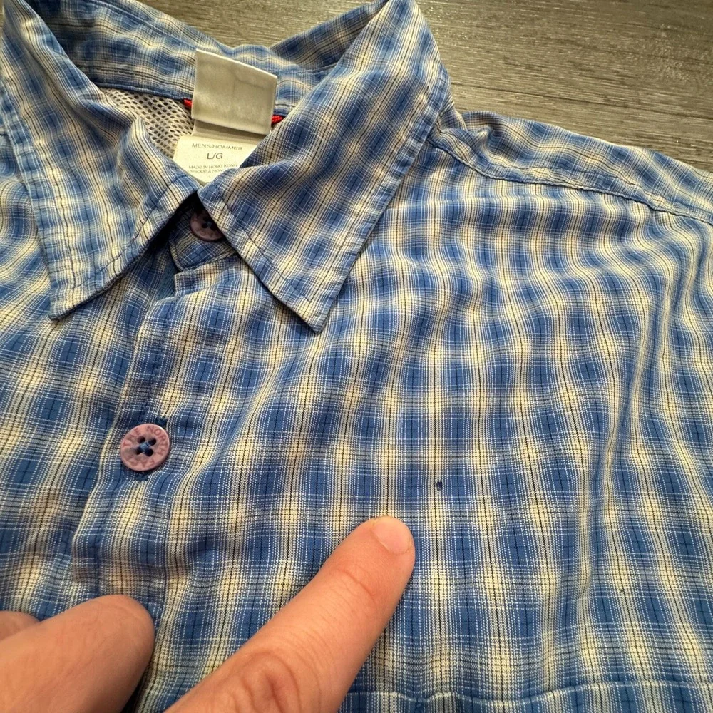 The North Face Shirt Mens Large Blue Plaid Button Up Collared Fishing‎ Outdoors